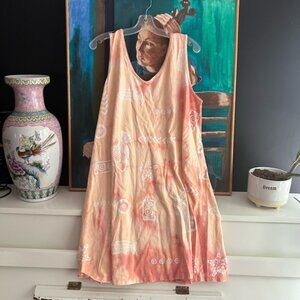 Vintage Coral Tie Dye Patterned Sleeveless Mini Dress XL